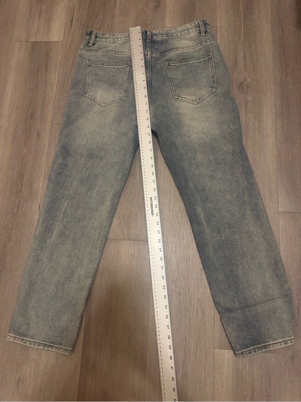 Boyfriend jeans / worn straight with tears (Distressed) unisex acid wash size 32 - Picture 4 of 6